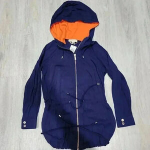 NWT Michael Kors Women's Basics Hoodie Jacket True Navy Blue Orange Size Small